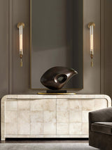 Elegant Brass and Ribbed Glass Architectural Wall Sconce French Style Minimalist Indoor Lighting