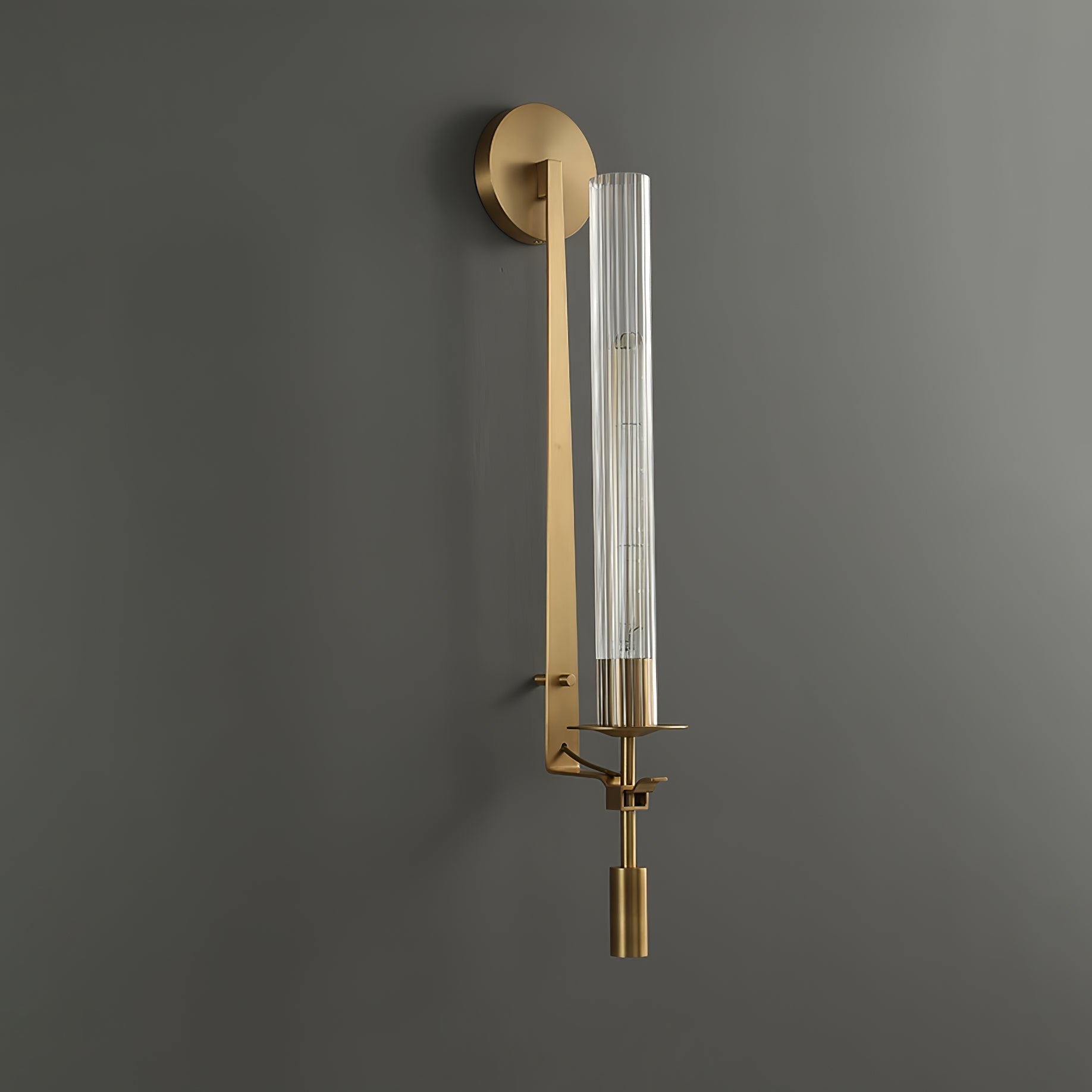 Elegant Brass and Ribbed Glass Architectural Wall Sconce French Style Minimalist Indoor Lighting