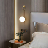 Elegant Brass Bracket Wall Lamp with Round Glass Shade Mid Century Modern Indoor Sconce Set