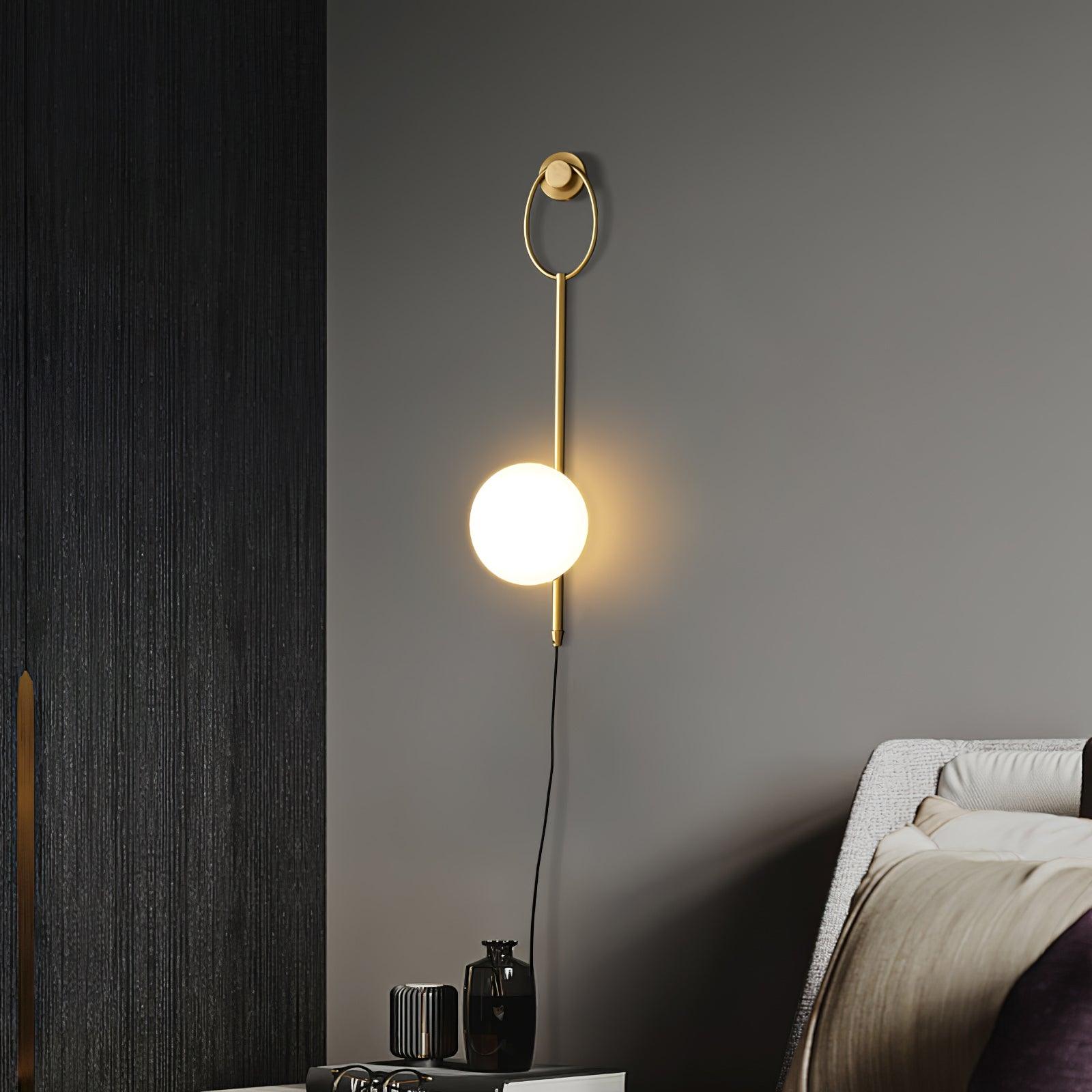 Elegant Brass Bracket Wall Lamp with Round Glass Shade Mid Century Modern Indoor Sconce Set