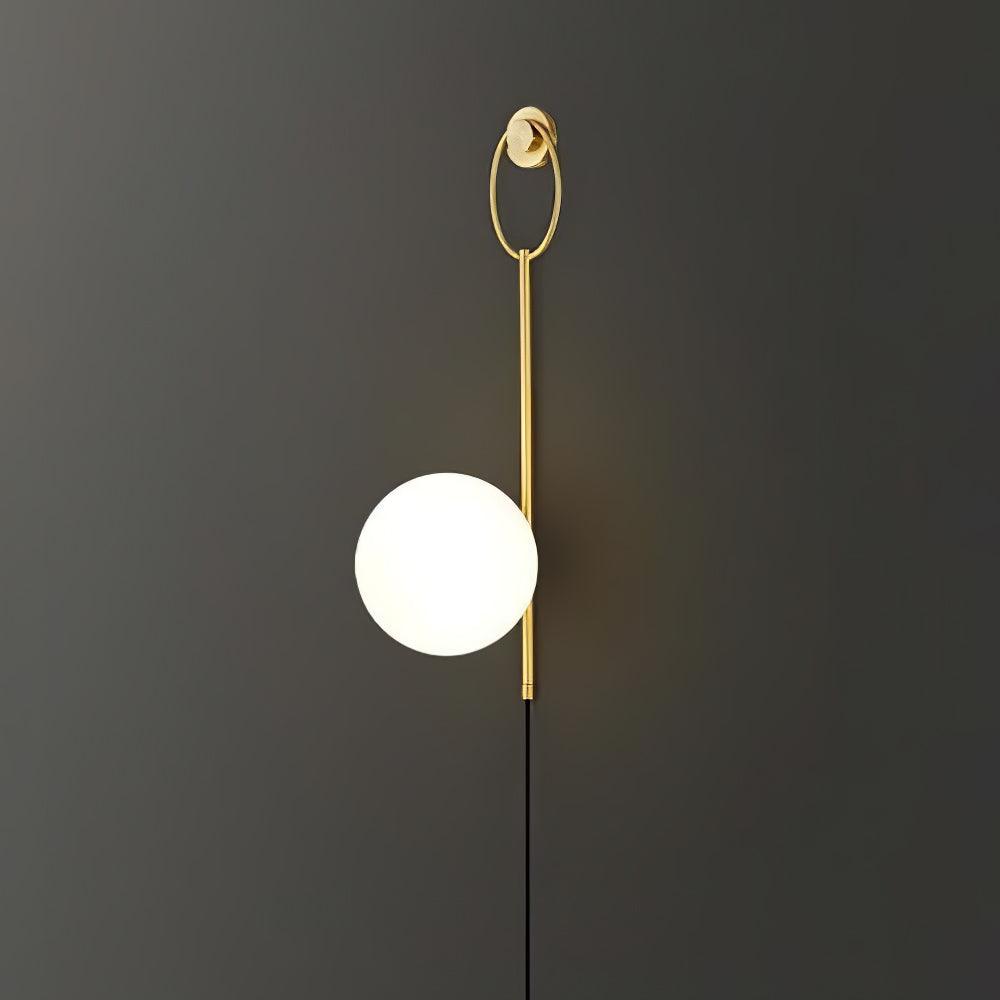 Elegant Brass Bracket Wall Lamp with Round Glass Shade Mid Century Modern Indoor Sconce Set