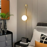 Elegant Brass Bracket Wall Lamp with Round Glass Shade Mid Century Modern Indoor Sconce Set