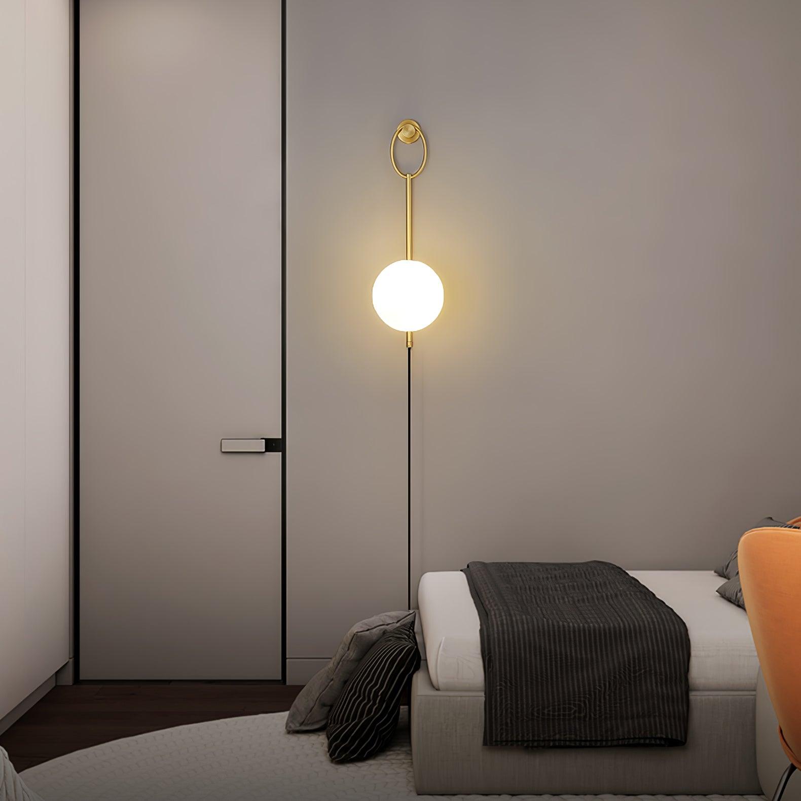 Elegant Brass Bracket Wall Lamp with Round Glass Shade Mid Century Modern Indoor Sconce Set