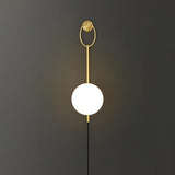 Elegant Brass Bracket Wall Lamp with Round Glass Shade Mid Century Modern Indoor Sconce Set