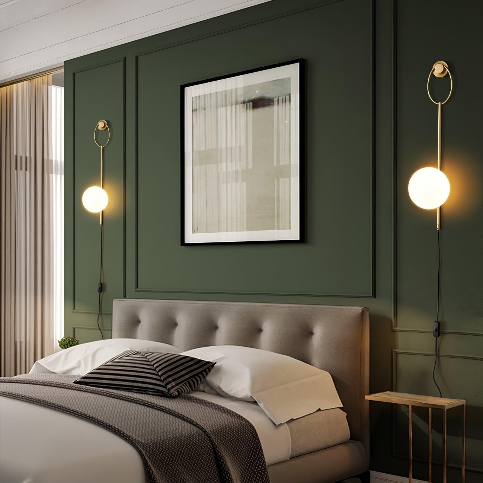 Elegant Brass Bracket Wall Lamp with Round Glass Shade Mid Century Modern Indoor Sconce Set