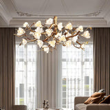 Elegant Brass Branch Ceiling Chandelier with White Ceramic Flowers for Luxury Interior Lighting