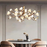 Elegant Brass Branch Ceiling Chandelier with White Ceramic Flowers for Luxury Interior Lighting