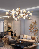 Elegant Brass Branch Ceiling Chandelier with White Ceramic Flowers for Luxury Interior Lighting