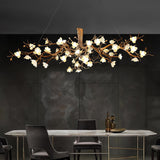 Elegant Brass Branch Ceiling Chandelier with White Ceramic Flowers for Luxury Interior Lighting