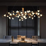 Elegant Brass Branch Ceiling Chandelier with White Ceramic Flowers for Luxury Interior Lighting