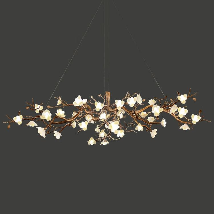 Elegant Brass Branch Ceiling Chandelier with White Ceramic Flowers for Luxury Interior Lighting