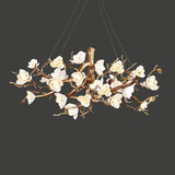 Elegant Brass Branch Ceiling Chandelier with White Ceramic Flowers for Luxury Interior Lighting