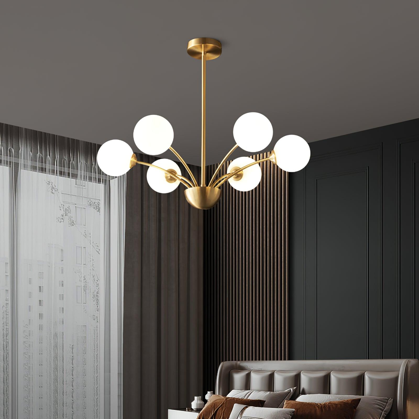 Elegant Brass Ceiling Light Fixture with Multiple Opaque White Glass Globes
