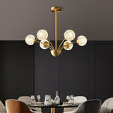 Elegant Brass Ceiling Light Fixture with Multiple Opaque White Glass Globes