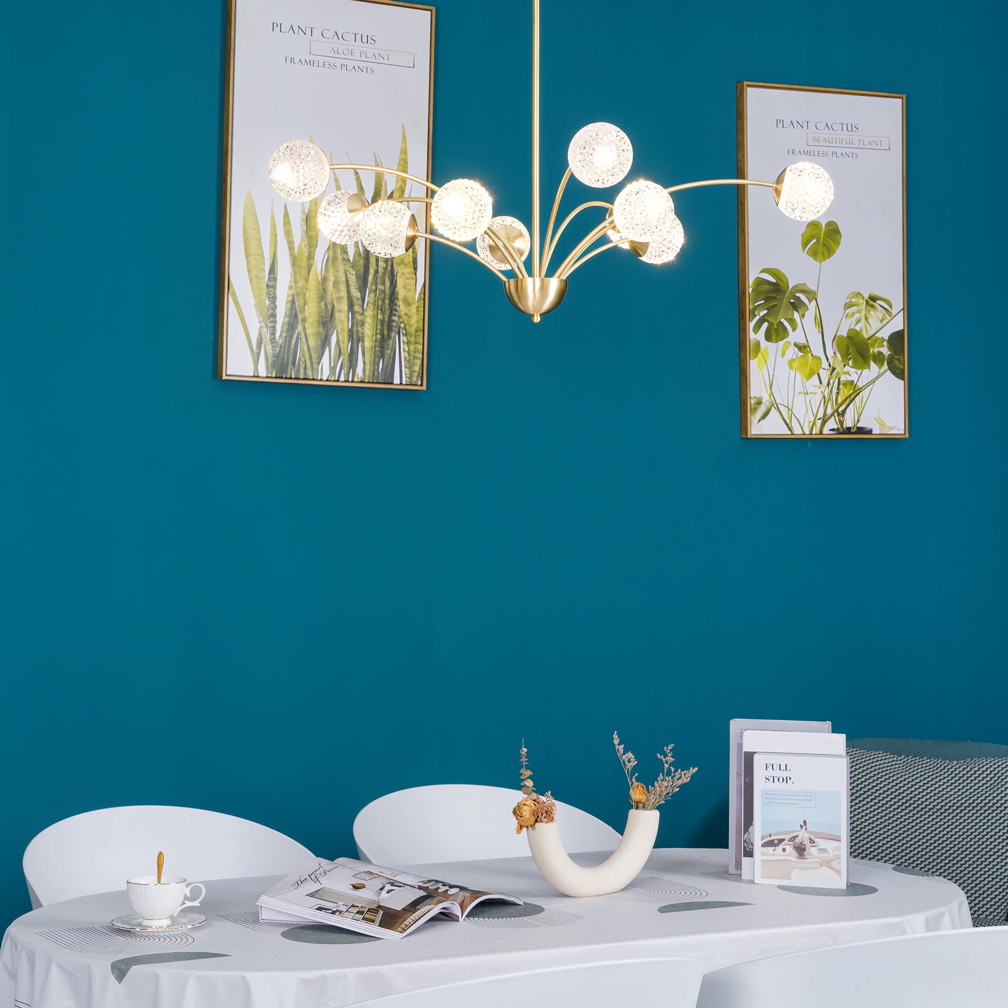 Elegant Brass Ceiling Light Fixture with Multiple Opaque White Glass Globes