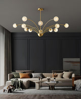 Elegant Brass Ceiling Light Fixture with Multiple Opaque White Glass Globes