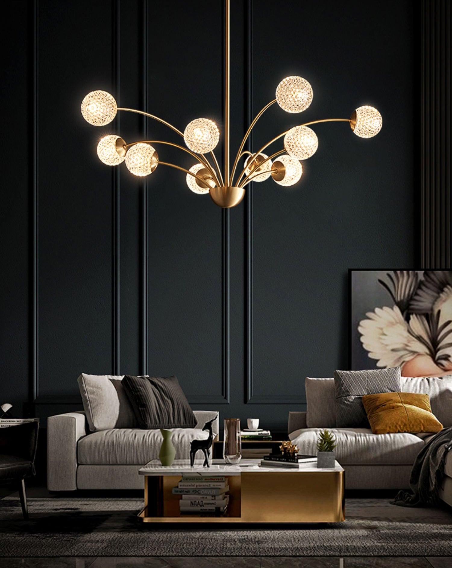 Elegant Brass Ceiling Light Fixture with Multiple Opaque White Glass Globes