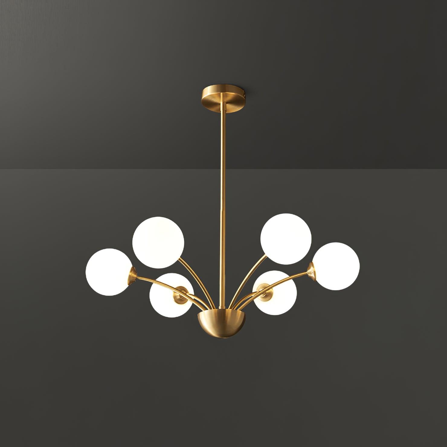 Elegant Brass Ceiling Light Fixture with Multiple Opaque White Glass Globes