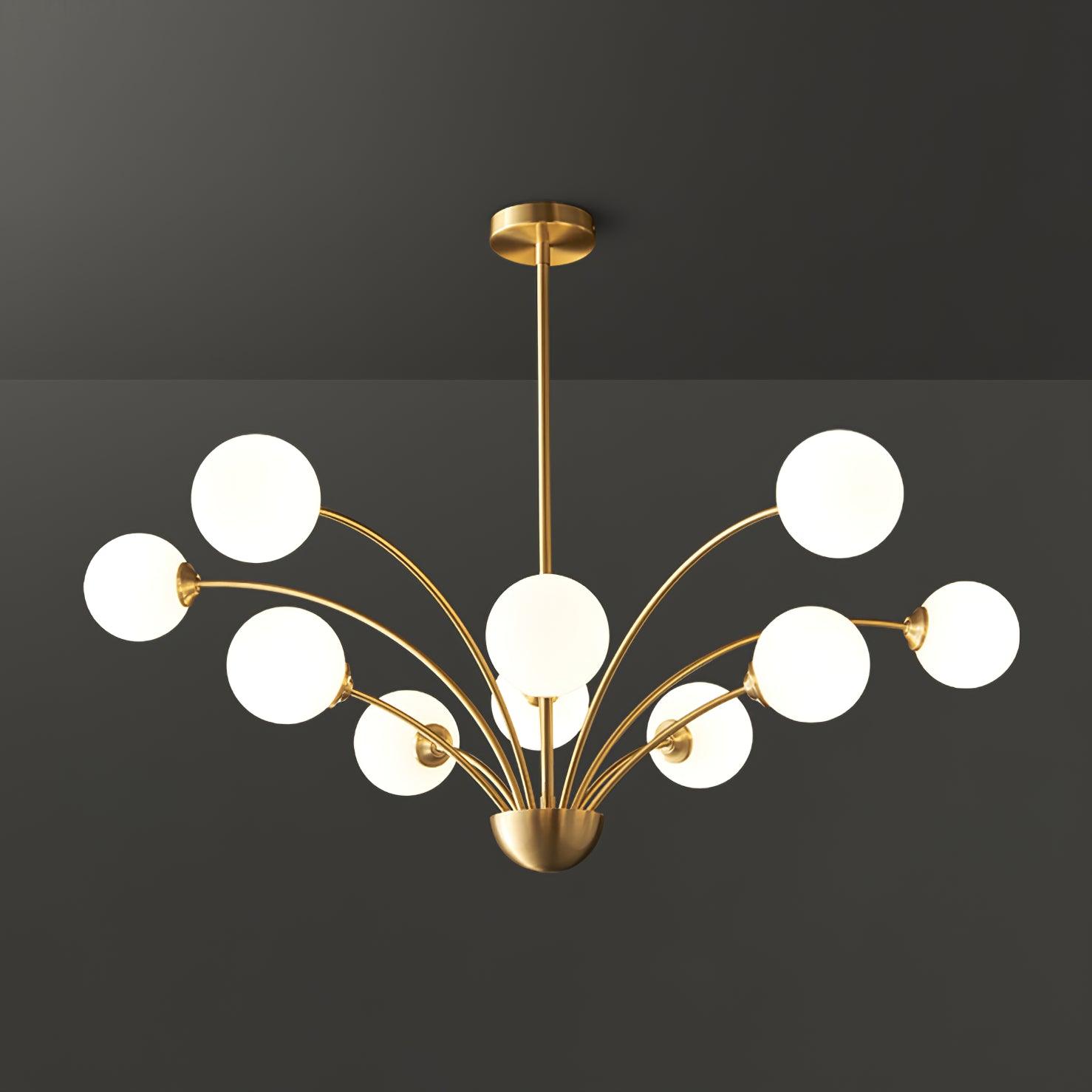 Elegant Brass Ceiling Light Fixture with Multiple Opaque White Glass Globes