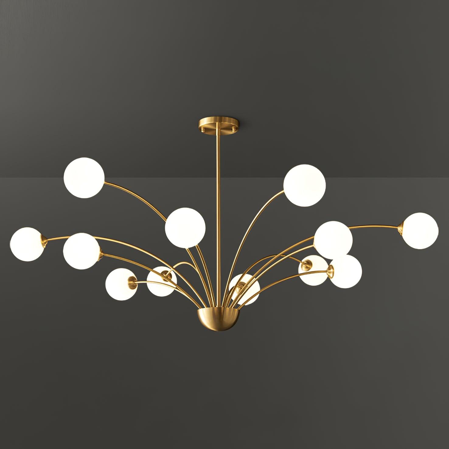 Elegant Brass Ceiling Light Fixture with Multiple Opaque White Glass Globes