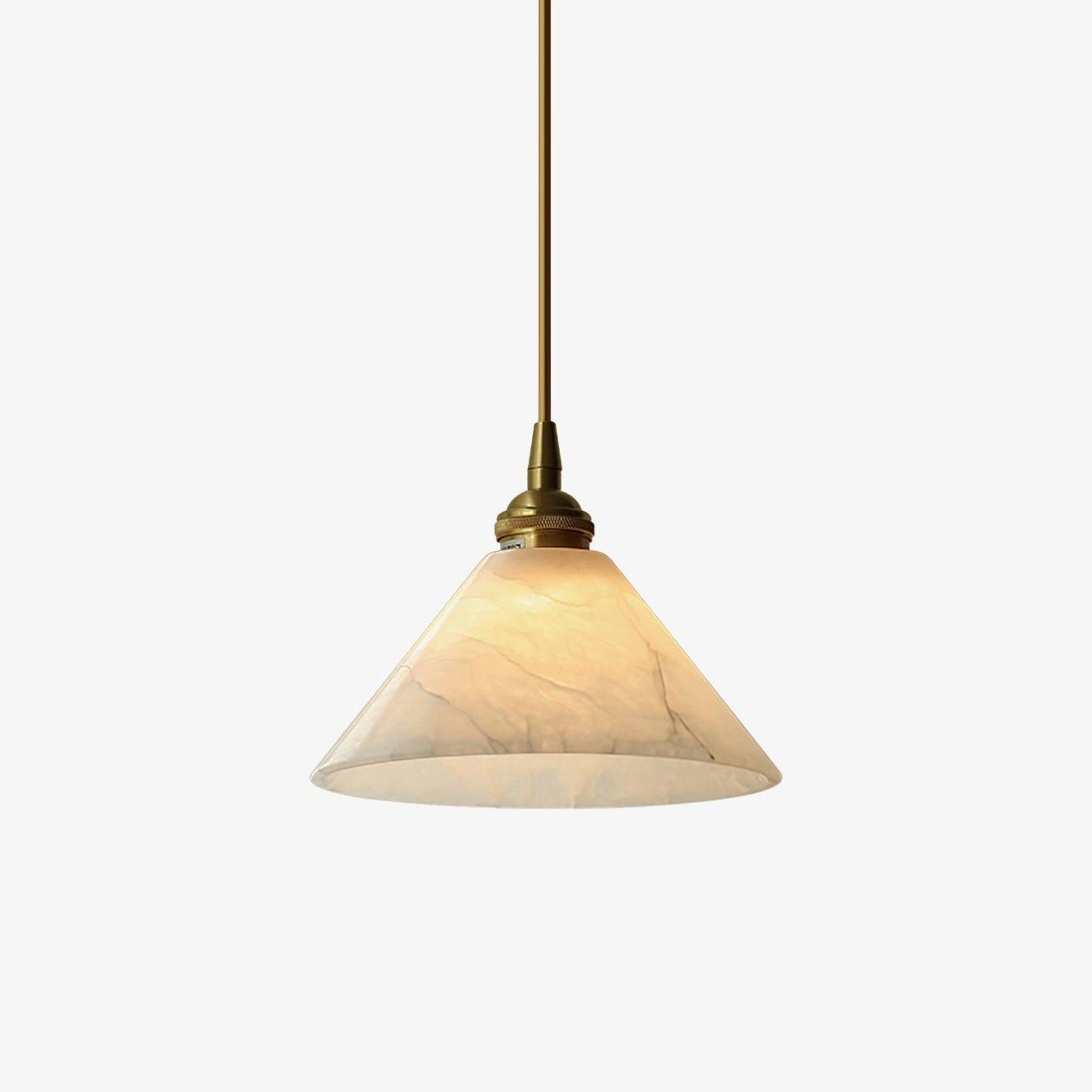 Elegant Brass Cone Pendant Lamp with Natural Alabaster Stone Shade LED Lighting