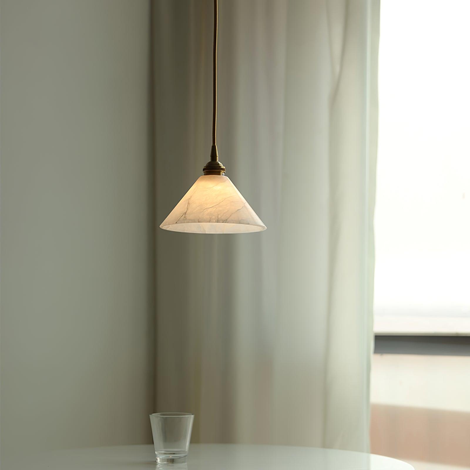 Elegant Brass Cone Pendant Lamp with Natural Alabaster Stone Shade LED Lighting