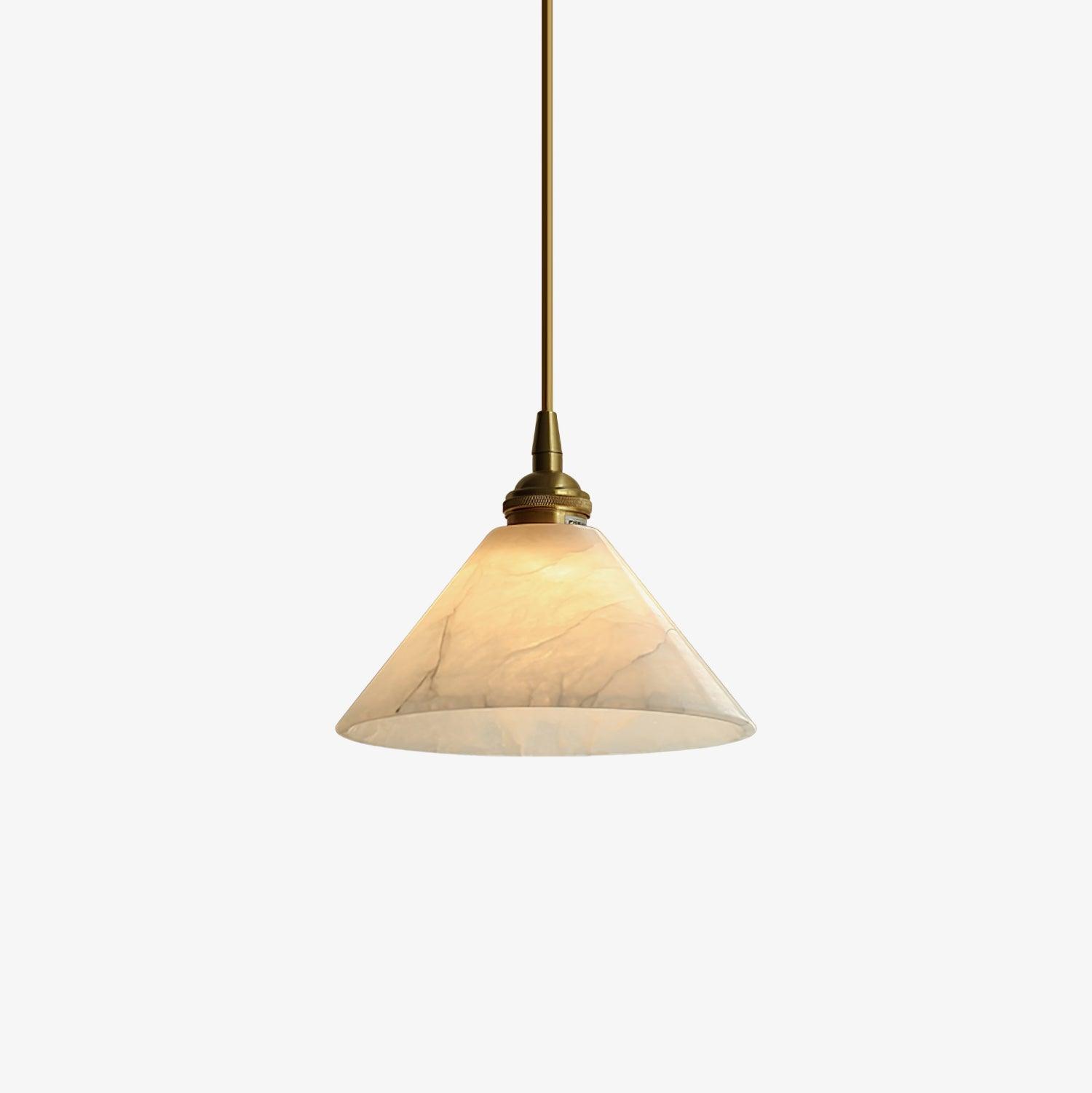 Elegant Brass Cone Pendant Lamp with Natural Alabaster Stone Shade LED Lighting