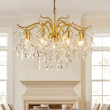 Elegant Brass Crown Crystal Chandelier Luxury Hanging Ceiling Light for Foyer and Living Room
