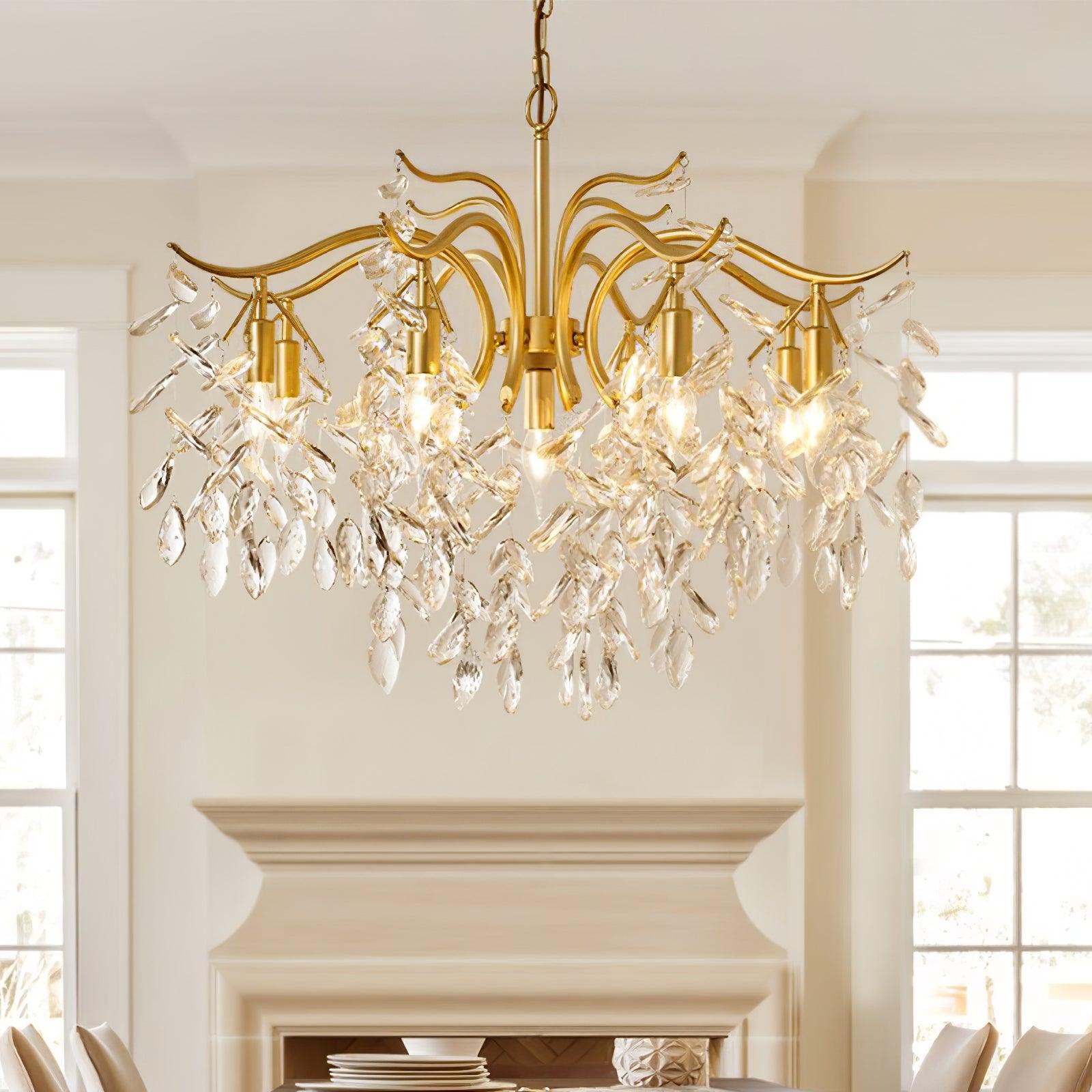 Elegant Brass Crown Crystal Chandelier Luxury Hanging Ceiling Light for Foyer and Living Room