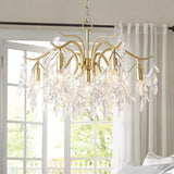 Elegant Brass Crown Crystal Chandelier Luxury Hanging Ceiling Light for Foyer and Living Room