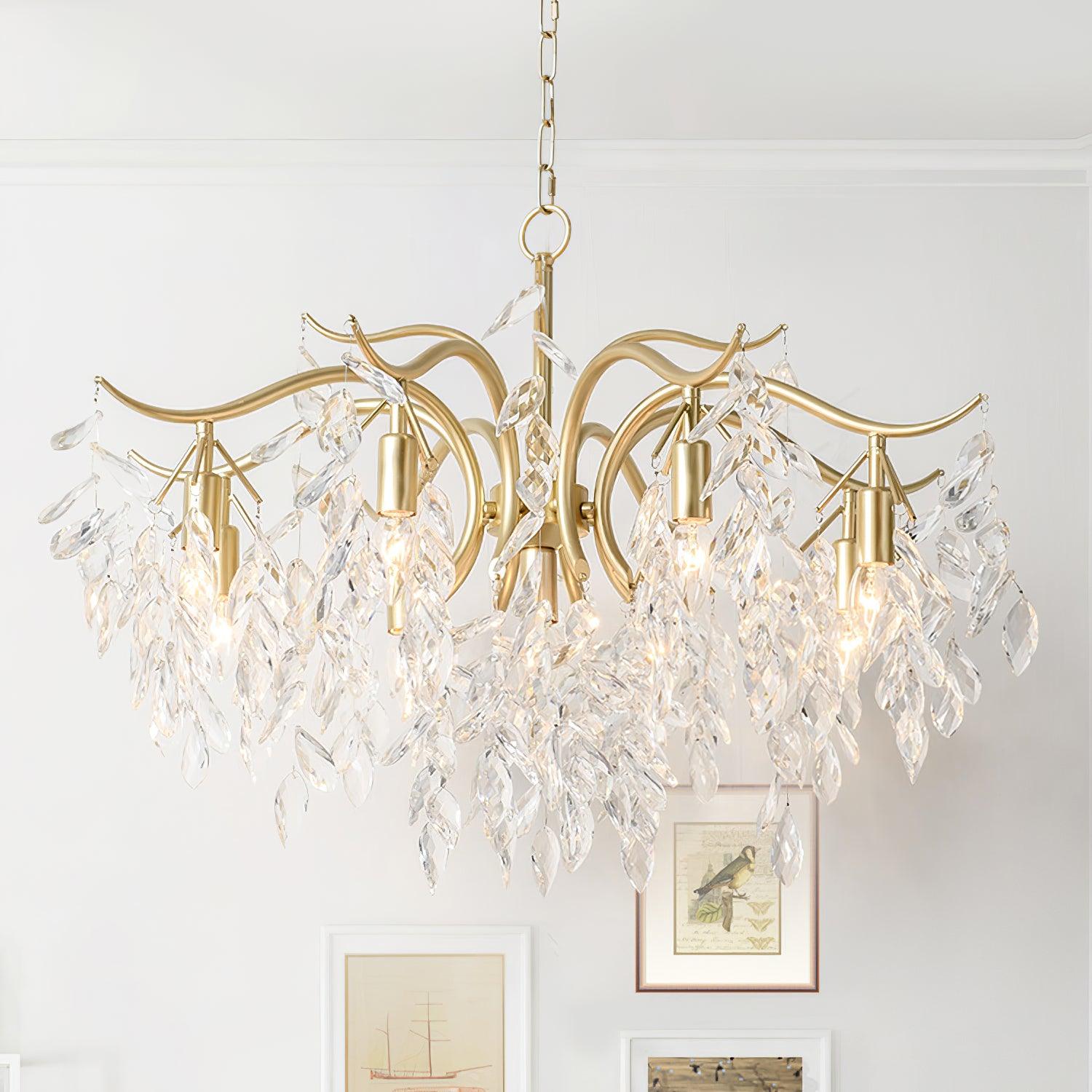 Elegant Brass Crown Crystal Chandelier Luxury Hanging Ceiling Light for Foyer and Living Room