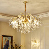 Elegant Brass Crown Crystal Chandelier Luxury Hanging Ceiling Light for Foyer and Living Room
