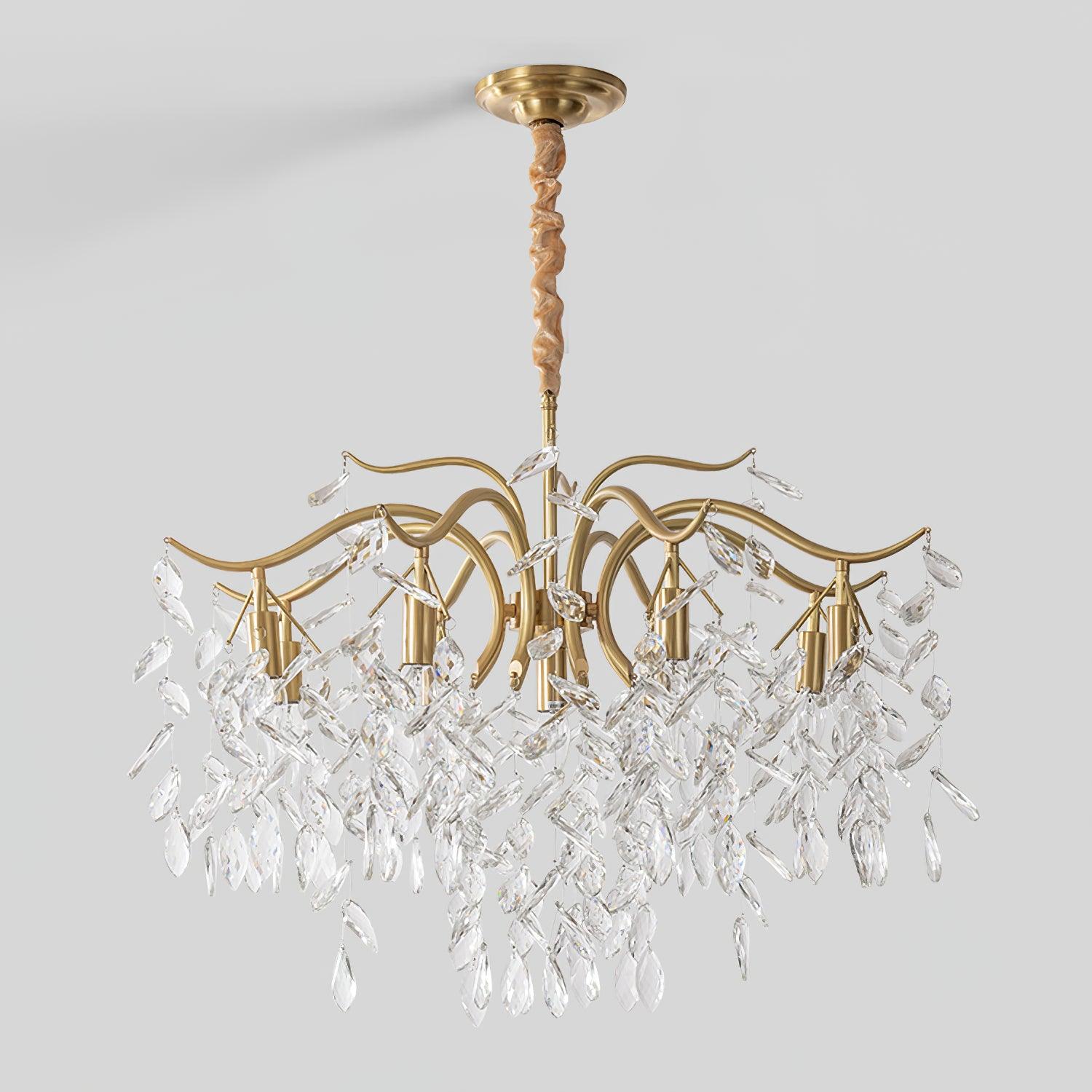 Elegant Brass Crown Crystal Chandelier Luxury Hanging Ceiling Light for Foyer and Living Room