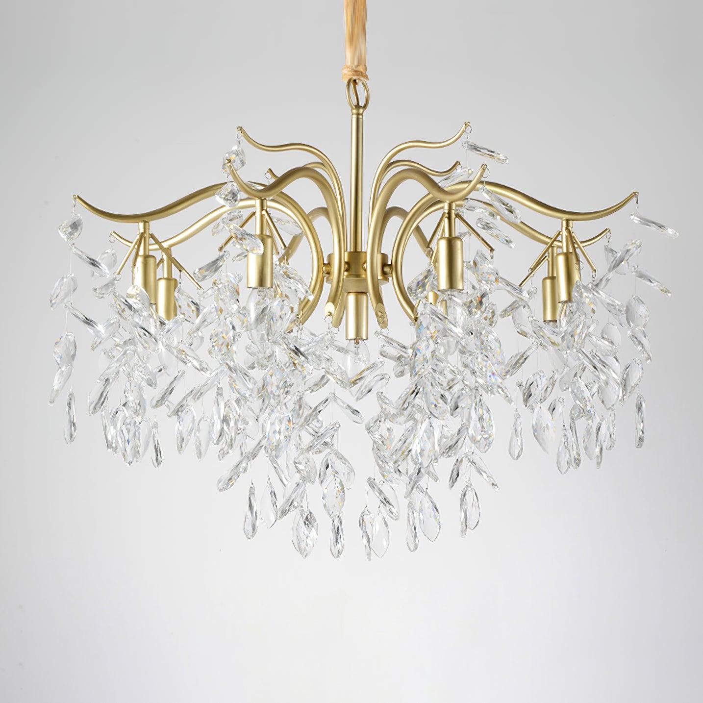 Elegant Brass Crown Crystal Chandelier Luxury Hanging Ceiling Light for Foyer and Living Room