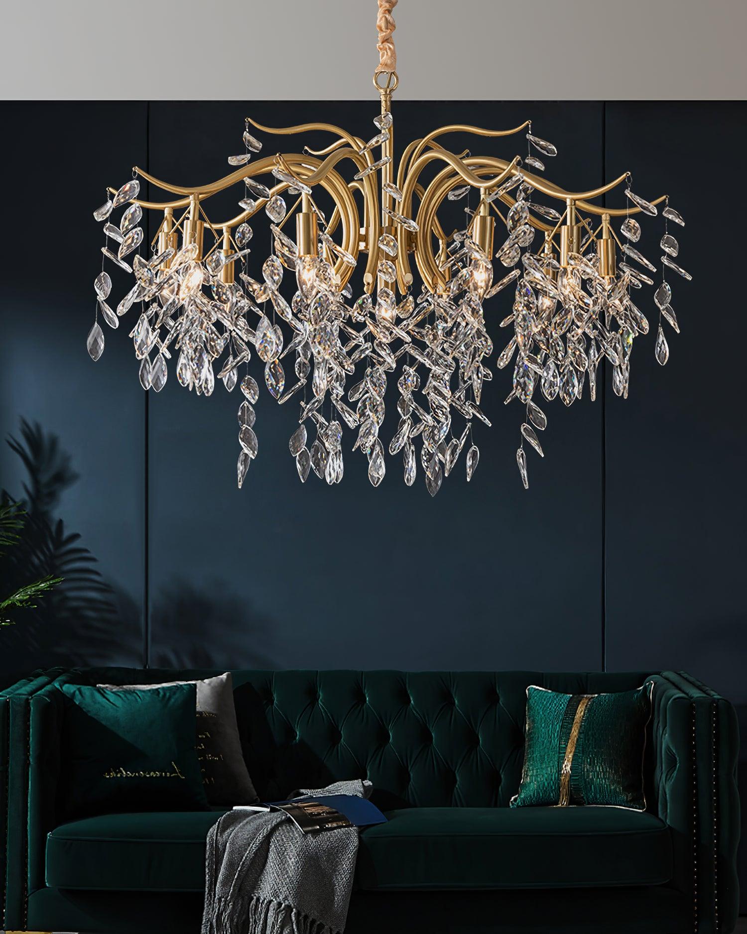 Elegant Brass Crown Crystal Chandelier Luxury Hanging Ceiling Light for Foyer and Living Room