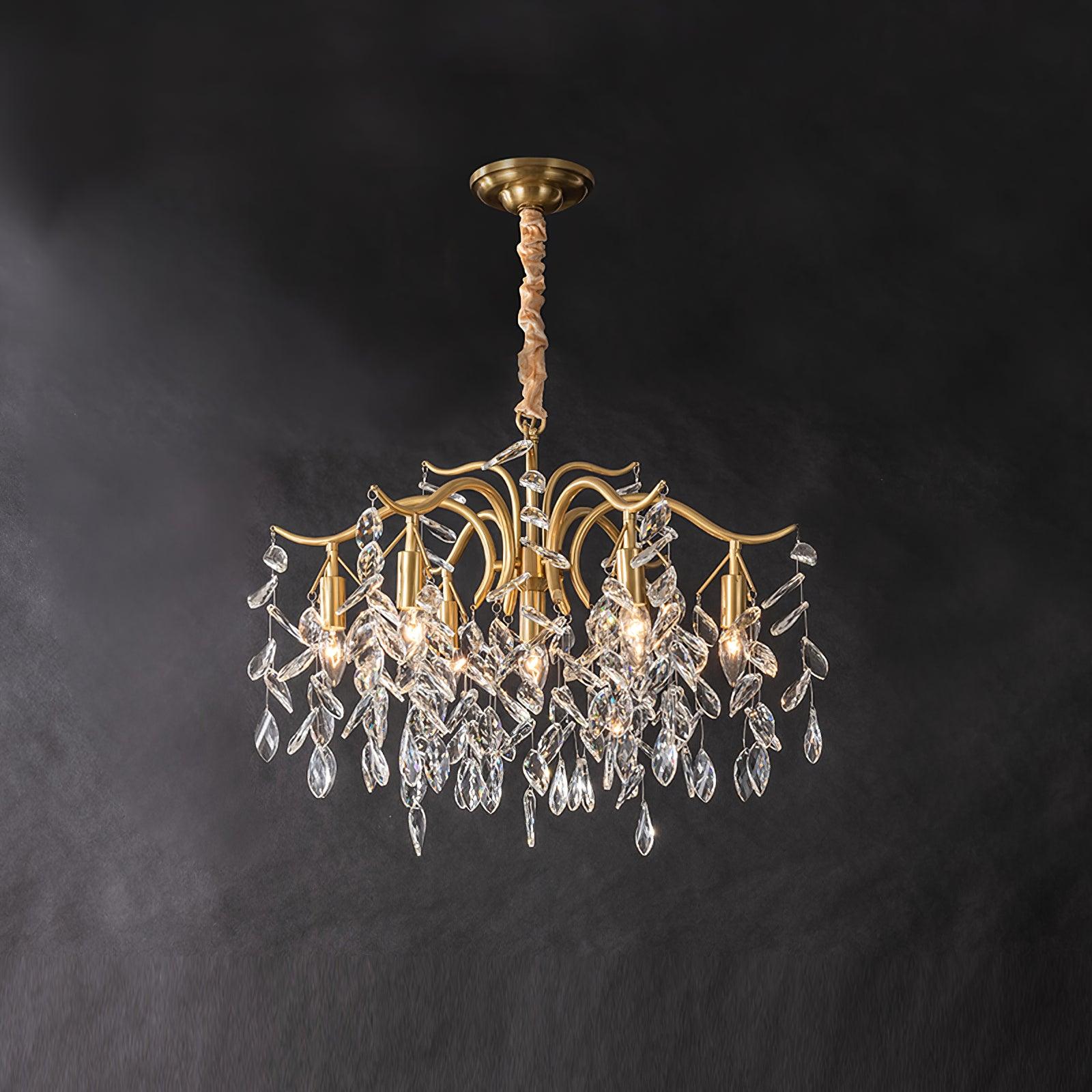 Elegant Brass Crown Crystal Chandelier Luxury Hanging Ceiling Light for Foyer and Living Room