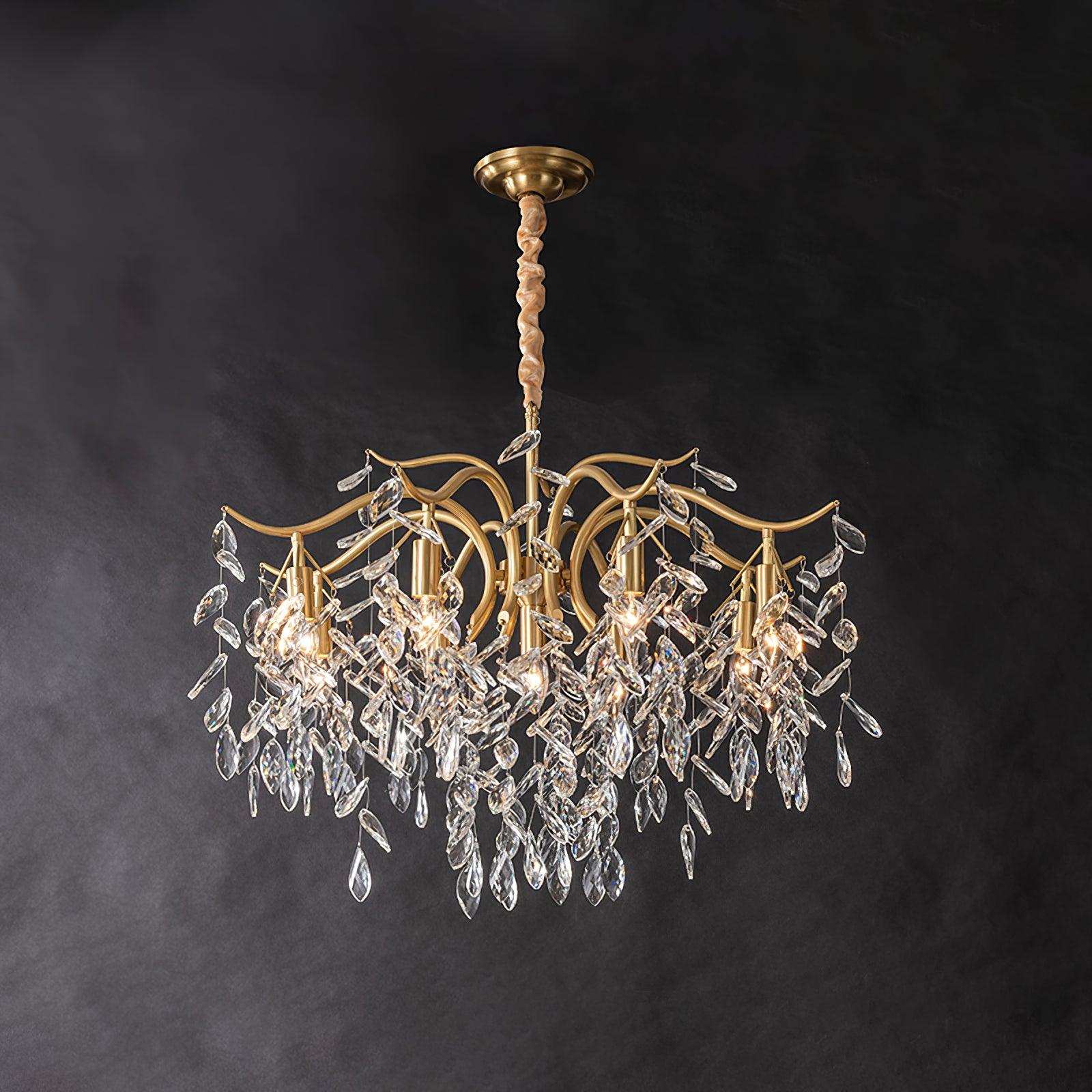 Elegant Brass Crown Crystal Chandelier Luxury Hanging Ceiling Light for Foyer and Living Room