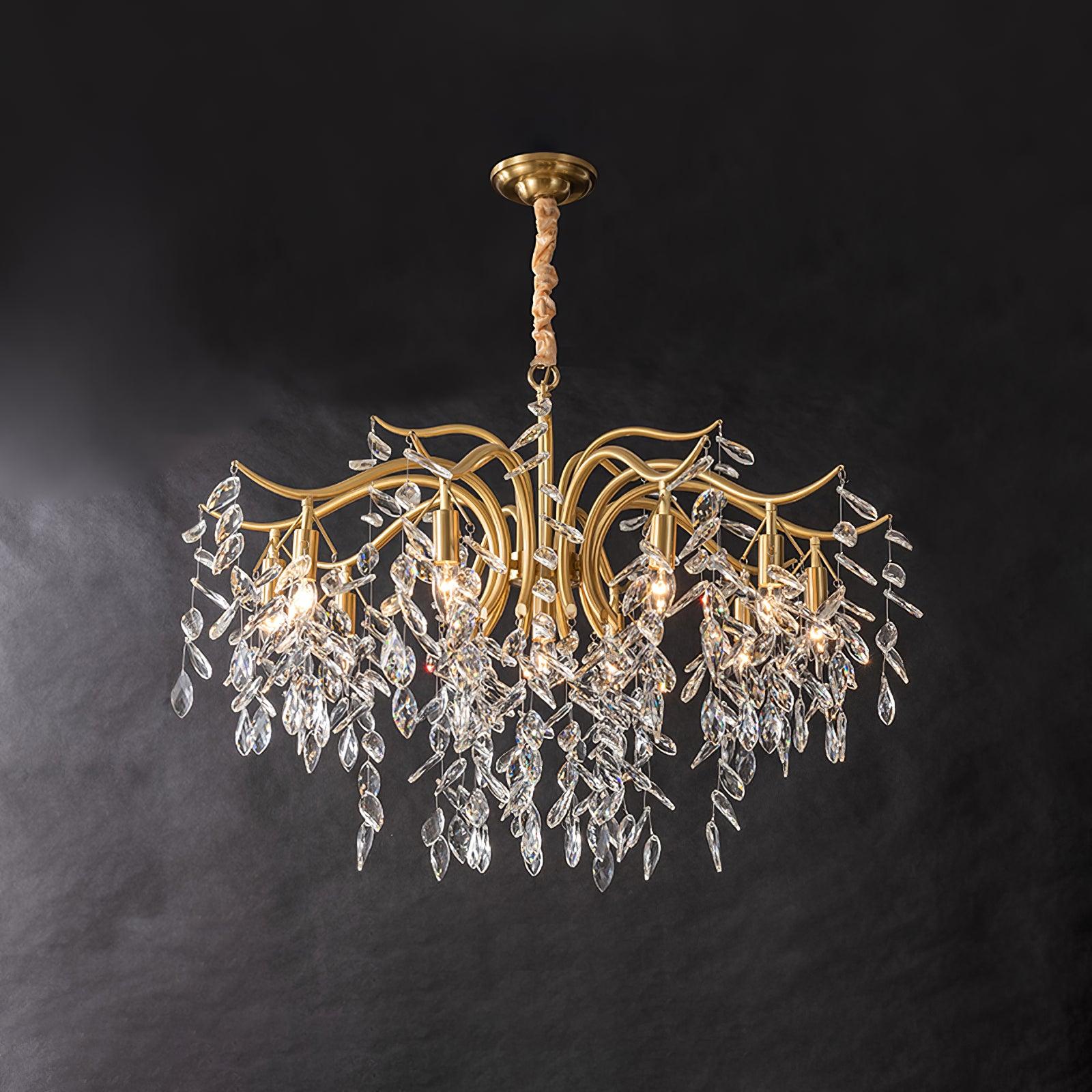 Elegant Brass Crown Crystal Chandelier Luxury Hanging Ceiling Light for Foyer and Living Room