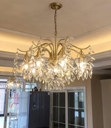 Elegant Brass Crown Crystal Chandelier Luxury Hanging Ceiling Light for Foyer and Living Room