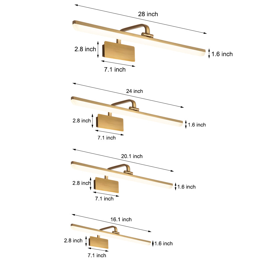 Elegant Brass Curved LED Vanity Light Bar with Acrylic Shade for Bathroom Mirror and Wall