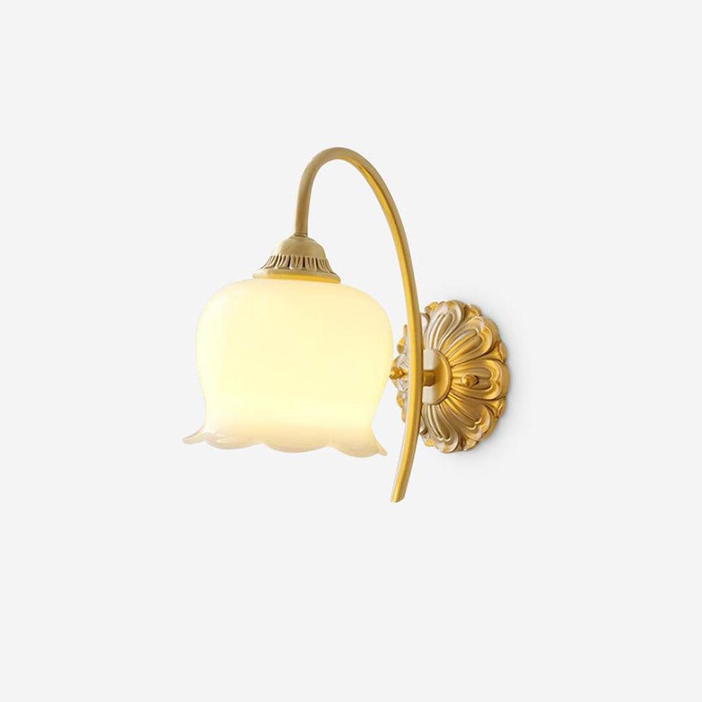 Elegant Brass Flower Wall Sconce with Resin Orchid Details for Living Room and Bedside