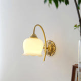 Elegant Brass Flower Wall Sconce with Resin Orchid Details for Living Room and Bedside