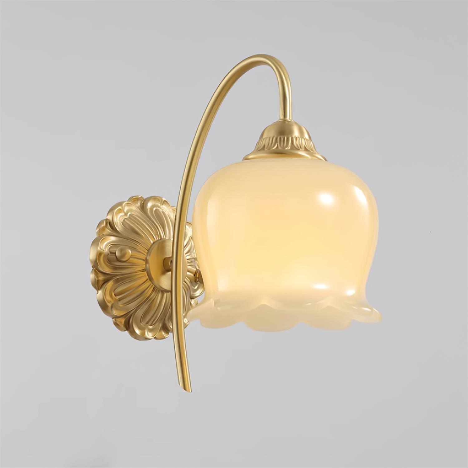 Elegant Brass Flower Wall Sconce with Resin Orchid Details for Living Room and Bedside