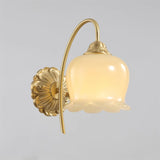 Elegant Brass Flower Wall Sconce with Resin Orchid Details for Living Room and Bedside