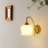Elegant Brass Flower Wall Sconce with Resin Orchid Details for Living Room and Bedside