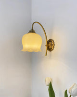 Elegant Brass Flower Wall Sconce with Resin Orchid Details for Living Room and Bedside