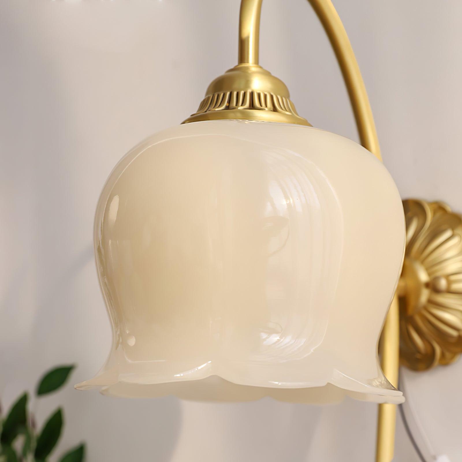 Elegant Brass Flower Wall Sconce with Resin Orchid Details for Living Room and Bedside