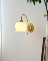 Elegant Brass Flower Wall Sconce with Resin Orchid Details for Living Room and Bedside