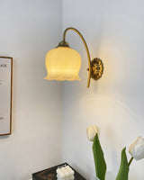 Elegant Brass Flower Wall Sconce with Resin Orchid Details for Living Room and Bedside