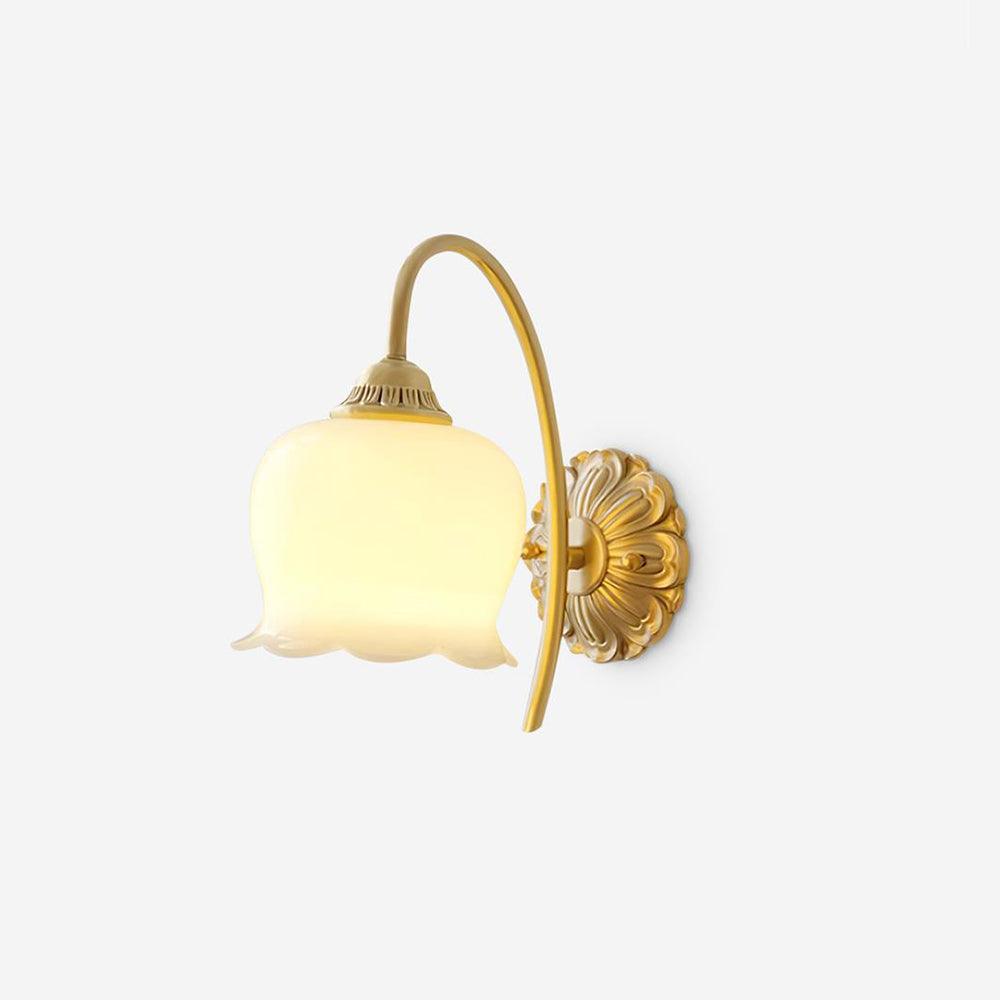 Elegant Brass Flower Wall Sconce with Resin Orchid Details for Living Room and Bedside
